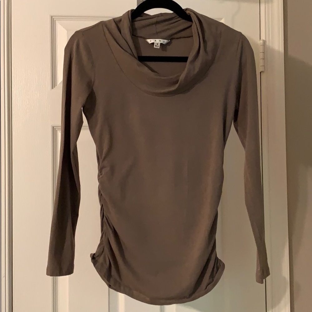 CAbi long Sleeve Tee With Runched Collar and Sides